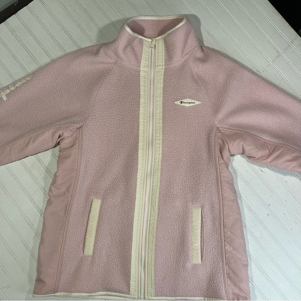 Champion womens pink and white full-zip fleece jacket Large